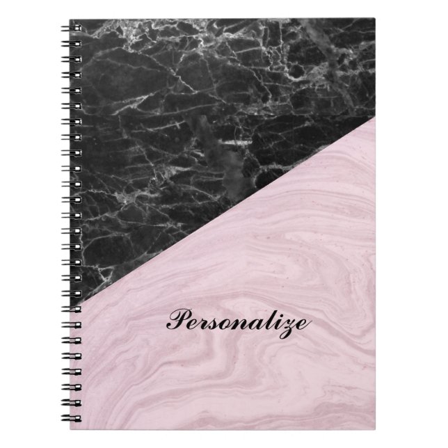 Cuaderno Moda Elegante Mármol Rosa Negro Personalizada (Frente)