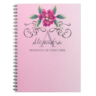 Cuaderno Moda Elegante Rosa Monograma Floral