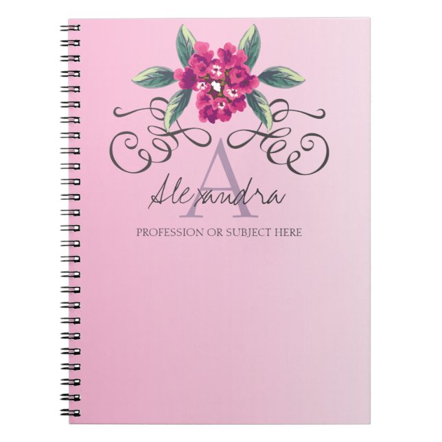 Cuaderno Moda Elegante Rosa Monograma Floral (Frente)