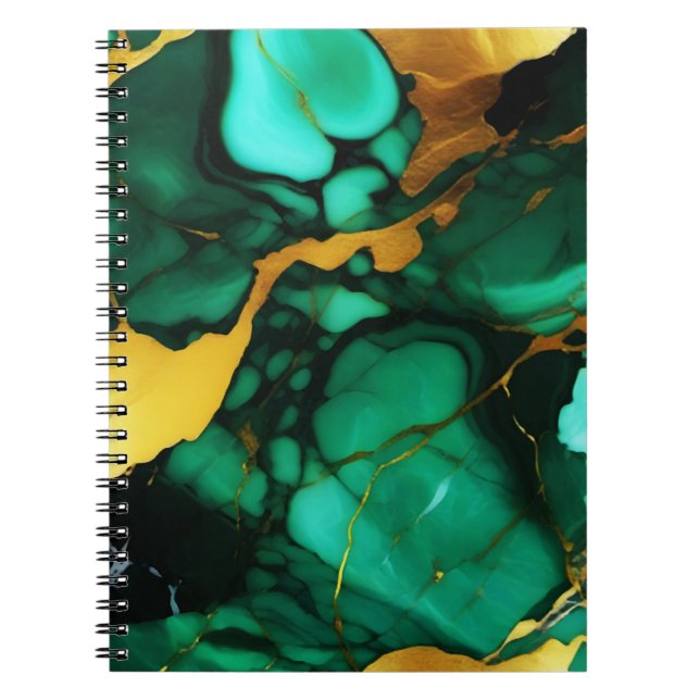 Cuaderno Moda Elegante verde oscuro dorado Faux Marble (Frente)