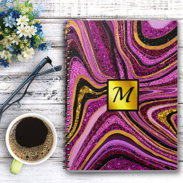 Cuaderno Moda Esparkle Purpurina arte de mármol oro rosa mo