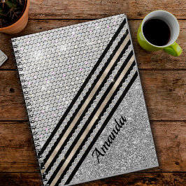Cuaderno Moda falsa Cristal y Plata purpurina Personalizado