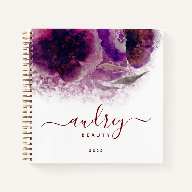 Cuaderno Moda Firma floral borgoñona monogramada (Anverso)