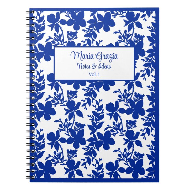Cuaderno Moda Floral azul blanco moderno (Frente)
