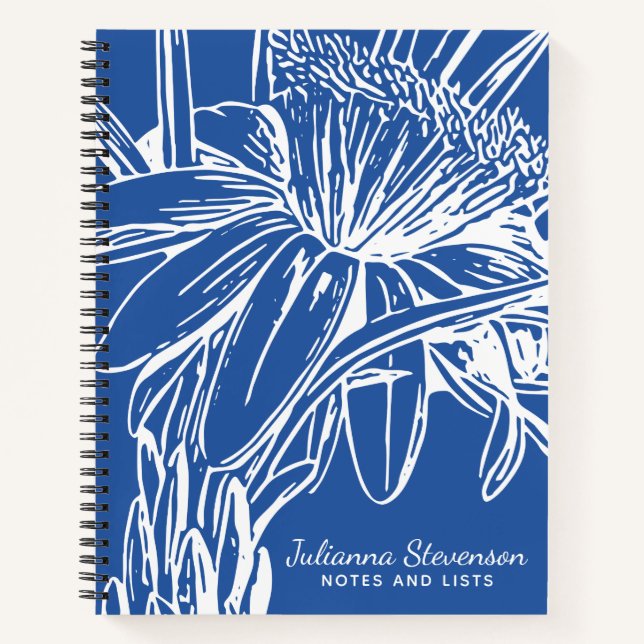 Cuaderno Moda floral blanca y azul personalizada (Anverso)