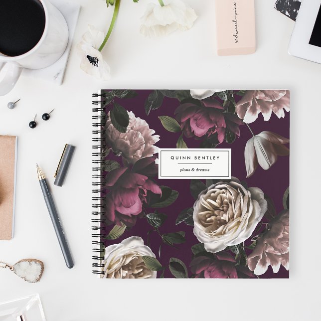 Cuaderno Moda Floral oscura sobre ciruela | Personalizado (Subido por el creador)