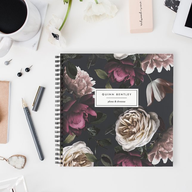 Cuaderno Moda Floral oscura sobre negro | Personalizado (Subido por el creador)