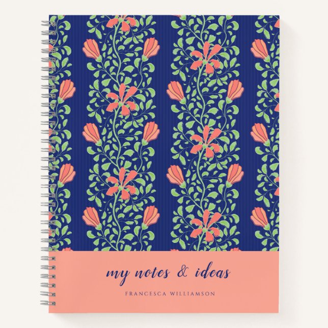 Cuaderno Moda Flores De Índigo Rosa Floral Decoración Vinta (Anverso)
