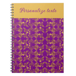 Cuaderno Moda Flores doradas patrón púrpura | personalizado