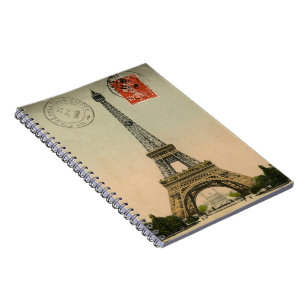 Cuaderno Moda francesa de época Torre Eiffel Paris Postcard