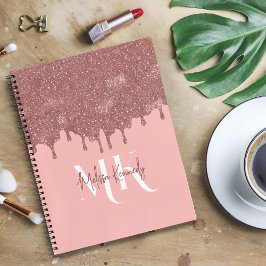 Cuaderno Moda Gigantesca Rosa Rosa Purpurina Oro Perforacio