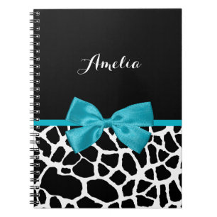 Cuaderno Moda Giraffe Imprimir Aqua Blue Ribbon con Nombre