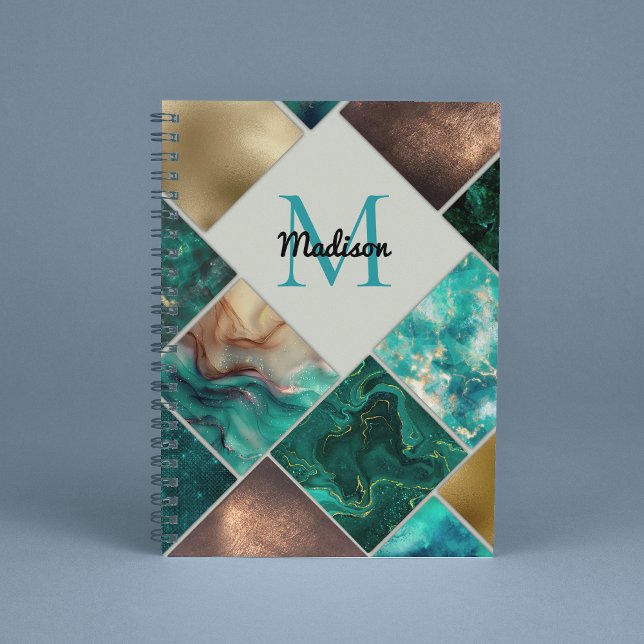 Cuaderno Moda giratoria faux Purpurina turquesa oro Geométr (Subido por el creador)