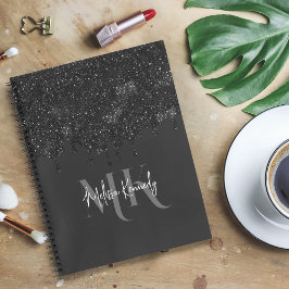 Cuaderno Moda Girly Black Purpurinas Drips Monograma con no