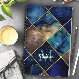 Cuaderno Moda girly faux Purpurina oro azul geométrico