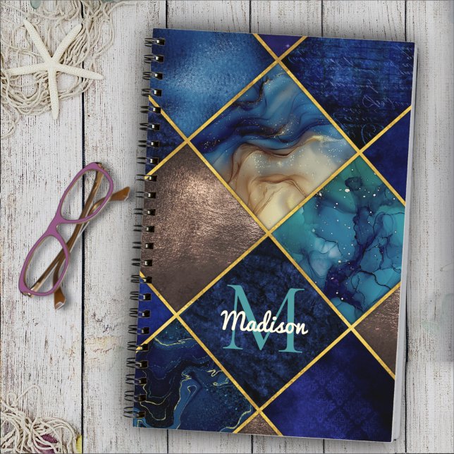 Cuaderno Moda girly faux Purpurina oro azul geométrico (Subido por el creador)