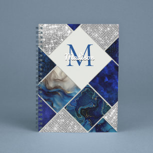 Cuaderno Moda girly faux Purpurina plata azul geométrico