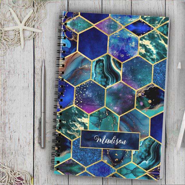 Cuaderno Moda girly faux Purpurina Turquoise azul geométric (Subido por el creador)