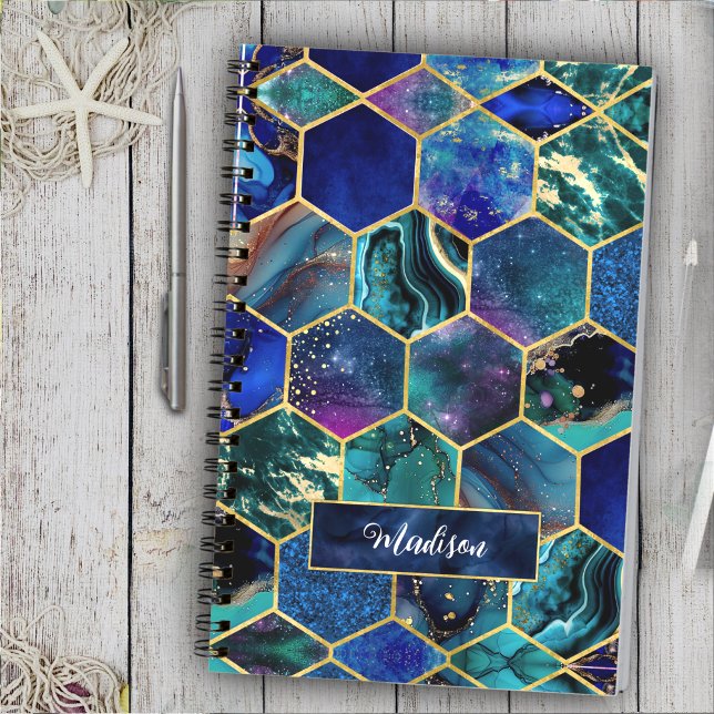 Cuaderno Moda girly faux Purpurina Turquoise azul geométric (Subido por el creador)