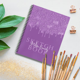 Cuaderno Moda Girly Purpurina púrpura goteo Monograma y nom
