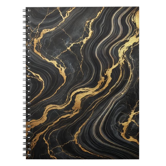Cuaderno Moda Glamour de aspecto de mármol metálico negro y (Frente)