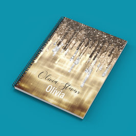 Cuaderno Moda goteo marrón dorado purpurina monogramo