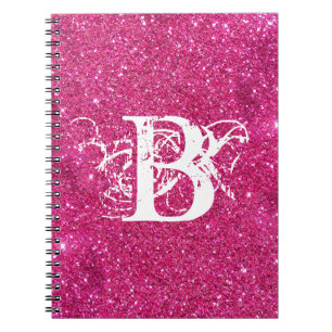 Cuaderno Moda Guay Purpurina rosa Monograma inicial blanco
