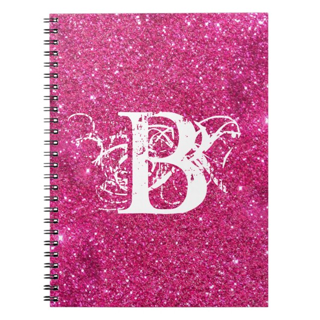 Cuaderno Moda Guay Purpurina rosa Monograma inicial blanco (Frente)
