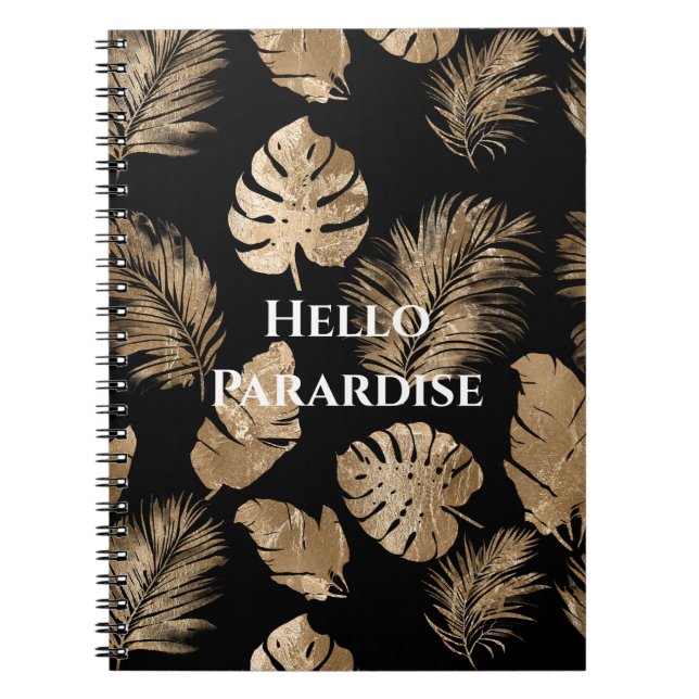 Cuaderno Moda Hojas Tropicales de Oro Negro (Frente)