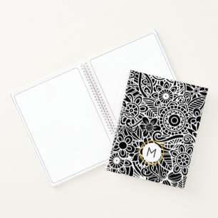 Cuaderno Moda INICIAL moderna de Mandela floral blanco negr