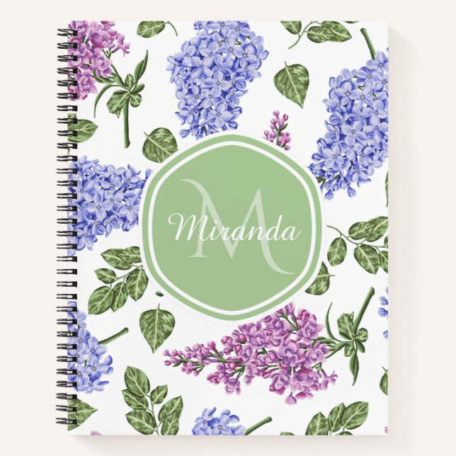 Cuaderno Moda Lavender Lilac Floral Pastel Verde Monograma (Anverso)