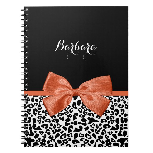 Cuaderno Moda Leopard Imprimir Naranja Quemado con nombre (Frente)