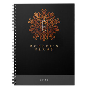 Cuaderno Moda lujoso color negro y dorado ornamentado en mo