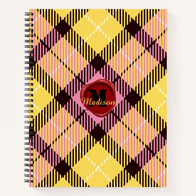 Cuaderno Moda Marca Tartán rosa Amarillo Nombre del guión d (Anverso)