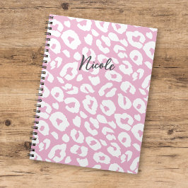 Cuaderno Moda moderna de Pink White Leopard Spot Pattern co
