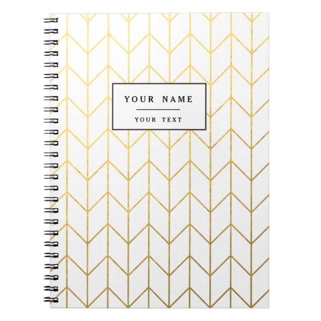 Cuaderno Moda moderna del fondo blanco de Chevron del oro (Frente)