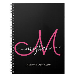 Cuaderno Moda moderna Guión negro rosado caliente monograma