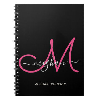 Cuaderno Moda moderna Guión negro rosado caliente monograma
