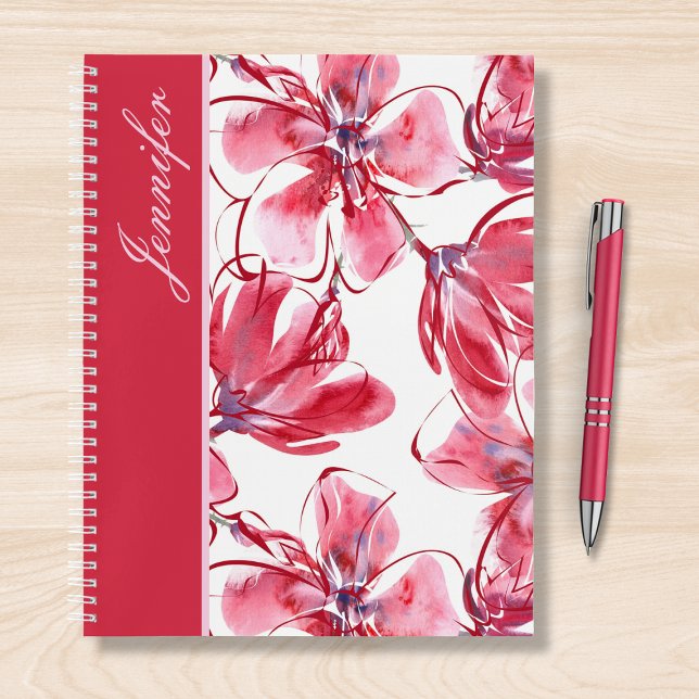 Cuaderno Moda moderna Red Tropical Floral Nombre personaliz (Subido por el creador)