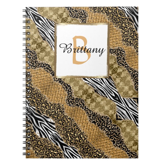 Cuaderno Moda Monograma Leopard Safari Gold Purpurina (Frente)