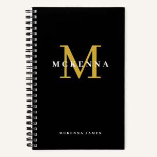 Cuaderno Moda Monograma moderno Oro negro Nombre inicial