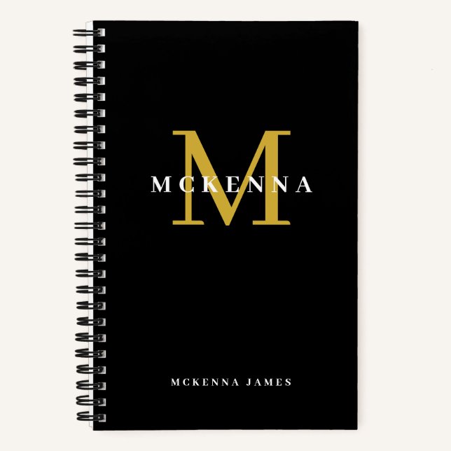 Cuaderno Moda Monograma moderno Oro negro Nombre inicial (Anverso)
