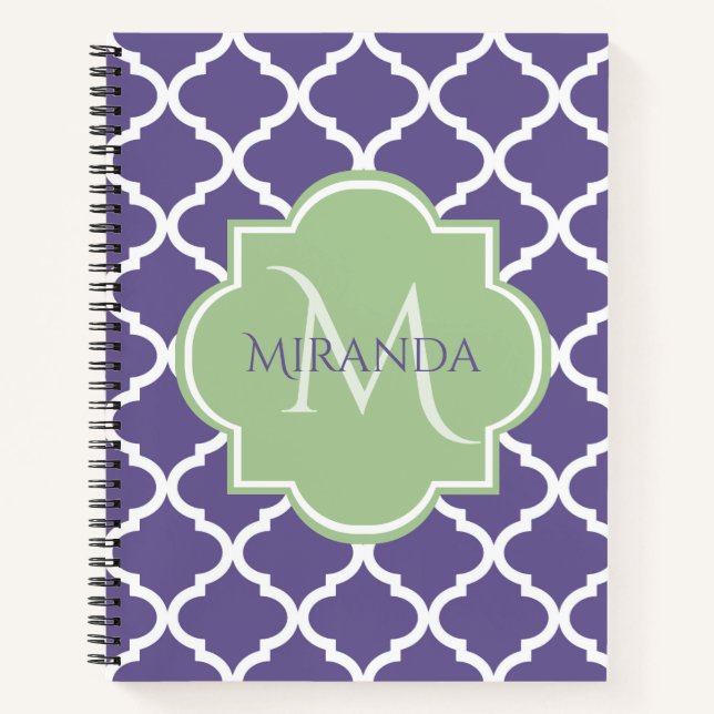 Cuaderno Moda Monograma Rosa de Tan rosa Quatrefoil y nombr (Anverso)