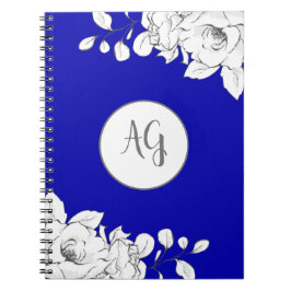 Cuaderno Moda monogramada Floral blanca real moderna