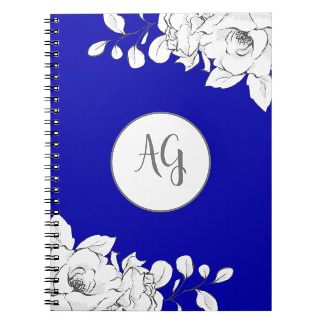 Cuaderno Moda monogramada Floral blanca real moderna (Frente)