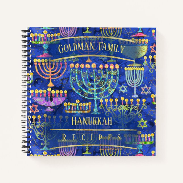 Cuaderno Moda Oro Azul Menorah Estrella de David Receta (Anverso)