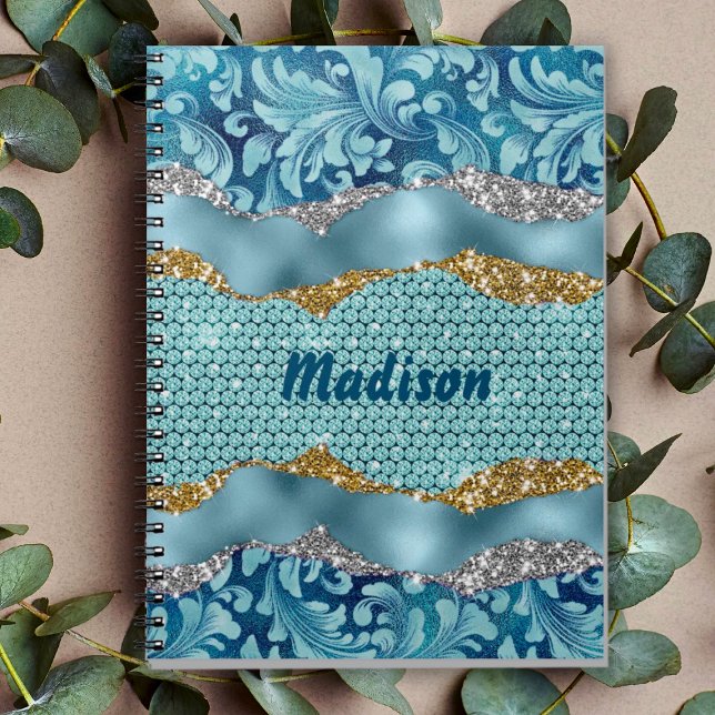 Cuaderno Moda oro purpurinoso floral Monograma turquesa ver (Subido por el creador)