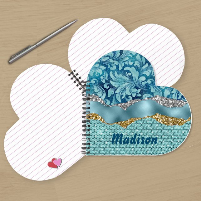 Cuaderno Moda oro purpurinoso floral Monograma turquesa ver (Subido por el creador)