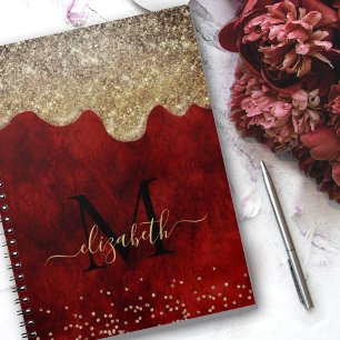Cuaderno Moda oro rojo goteo monograma purpurina