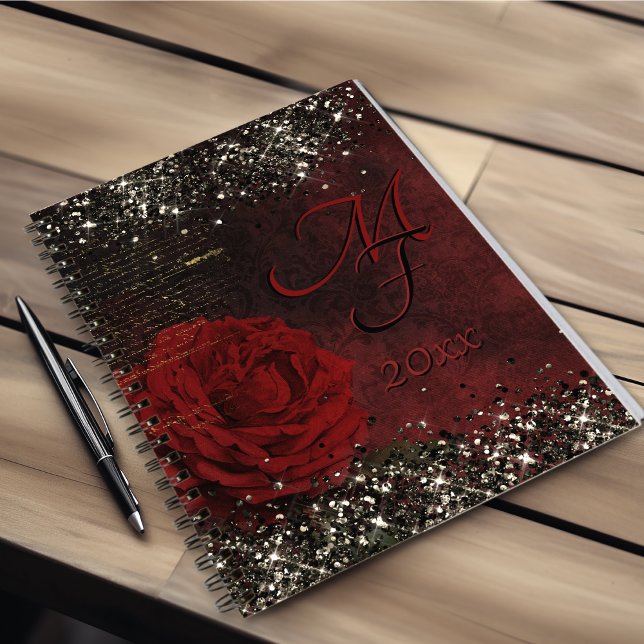 Cuaderno Moda oro rojo negro purpurina flor monogramo noteb (Subido por el creador)